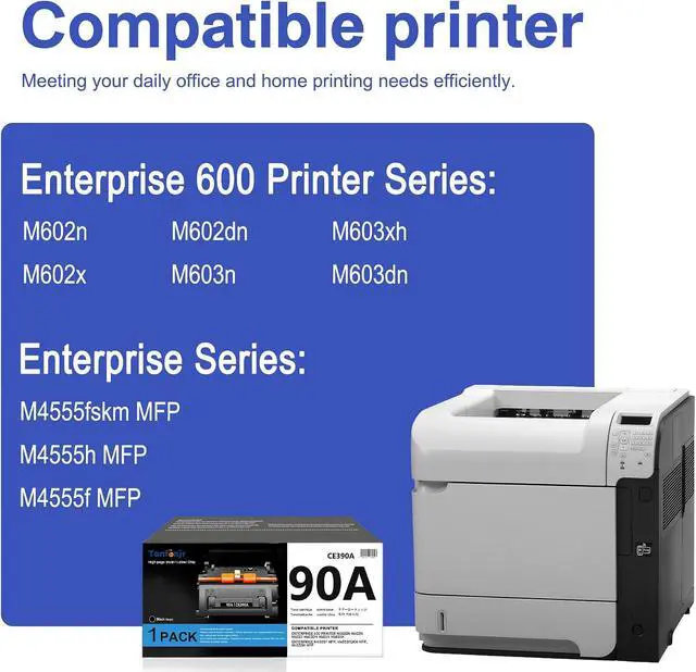 Alt view image 2 of 7 - 90A CE390A High Yield Black Toner Cartridge with Chip Replacement for HP 90A CE390A, Compatible with LaserJet Enterprise 600 M601 M602 M603 M4555 MFP M602x M602n M603dn Printer