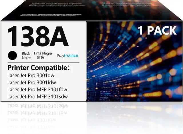 Main image of 138A Toner Cartridge Black with Chip Pro MFP 3101fdw Replacement for HP138A 138A W1380A 138X W1380X Black Toner Compatible with HP Laser Jet Pro 3001fdw 3001dw MFP 3101fdw Printer 138A Ink (1 Black)