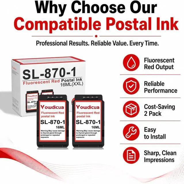 Alt view image 4 of 7 - SL-870-1 Red Ink Cartridge XXL High Capacity (2-Pack, 16ml Each) Replacement for Pitney Bowes sl-870-1 for New SendPro Mailstation Postage Meter (CSD1)-Fluorescent Red Ink