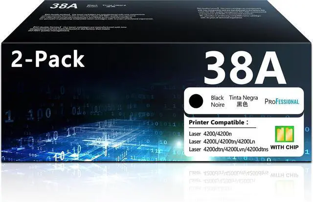 Main image of 38A Black Toner Cartridge High Yield Q1338A Replacement for HP 38A Q1338A Q1338 Toner Compatible with Laser 4200 4200n 4200tn 4200dtn 4200dtns 4200L 4200Ln 4200Lvn Printer (2 Pack)