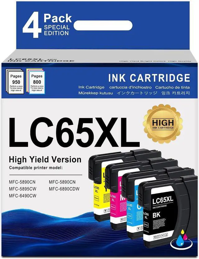 Main image of MOLIMER LC65XL LC65 Ink Cartridges Set High Yield, 4 Pack Replacement for Brother LC65XL LC61 Cartridges for MFC-490CW MFC-495CW MFC-6490CW MFC-6890CDW Printer Ink (BK/C/M/Y)