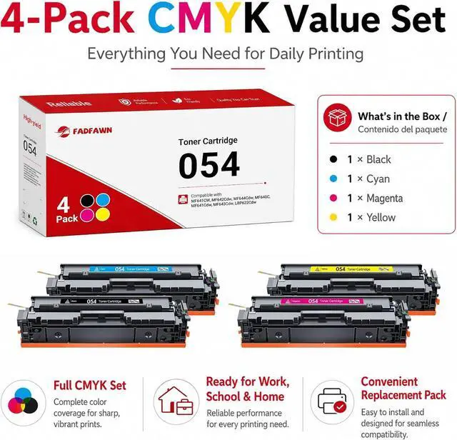 Alt view image 5 of 7 - 054 Toner Cartridges 4 Pack Replacement for Canon 054 for Color ImageCLASS MF644Cdw MF641CW MF642Cdw MF640C MF641Cdw MF643Cdw MF645Cx LBP622Cdw Printer (Black Cyan Magenta Yellow)