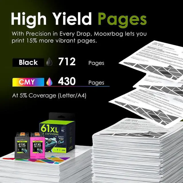 Alt view image 3 of 7 - 61XL High Yield Ink Cartridge 2-Pack (1Black/1Tri-Color) Compatible for 61Ink 61XL Ink Cartridges Replacement for 5530 3510 4500 4635 2620 4630 5535 2540 4502 3050 1510 4632 4501 2542 Printer