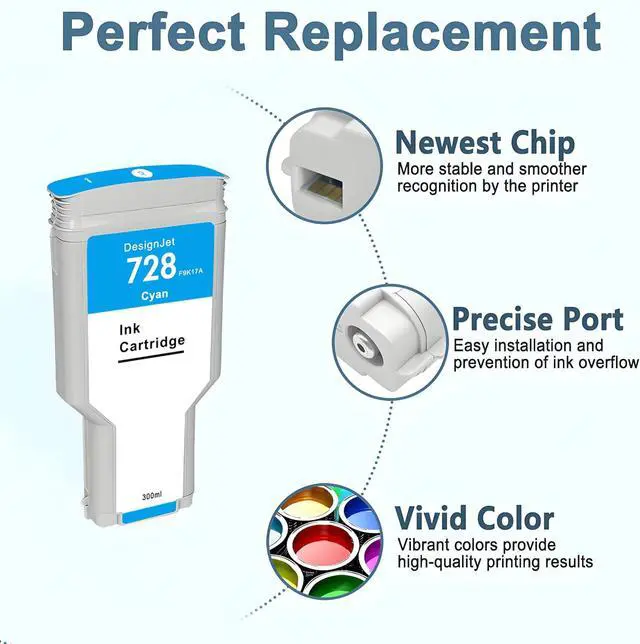 Alt view image 3 of 7 - HP 728 Ink Cartridge Set 300ML 728 F9J68A F9K17A F9K16A F9K15A Compatible with DesignJet T730 T830 MPF Large Format Plotter Printers (Matte Black, Cyan, Magenta, Yellow)