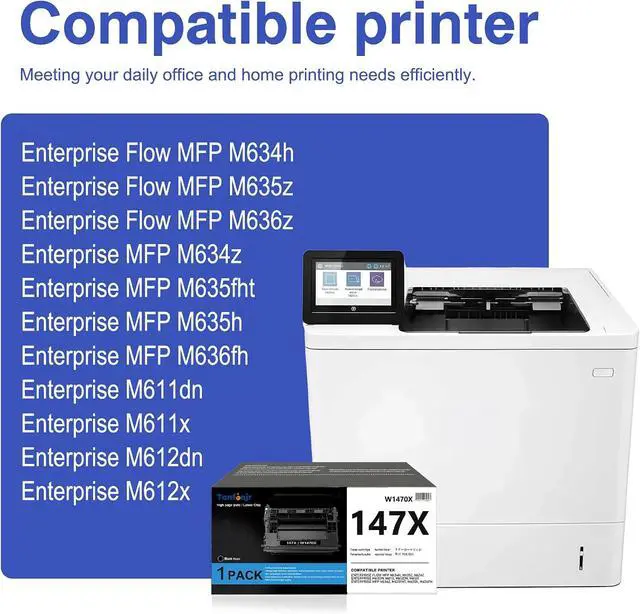 Alt view image 2 of 7 - 147X High Yield Black Toner Cartridge, Replacement for HP 147X W1470X 147A W1470A, Compatible with LaserJet Enterprise M611dn M611x M612dn M612x, MFP M634h M634z M635h M635z M635fht M636fh M636z