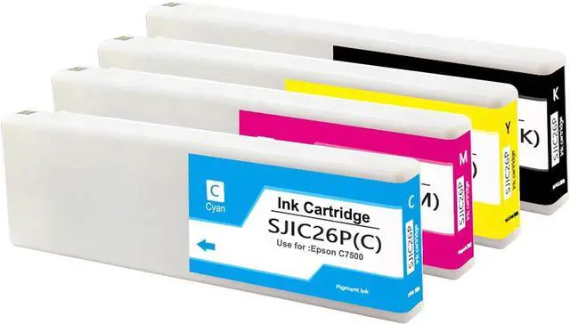 Main image of SJIC26P Ink Cartridge 300ml Compatible with C33S020614 C33S020615 C33S020616 C33S020617 Ink Cartridges Suitable for ColorWorks C7500 TM-C7500 Printers 4 Pack