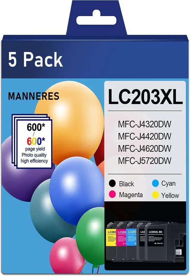 Main image of LC203 High Yield Ink Cartridges (5-Pack, 2Black, Cyan, Magenta, Yellow) LC203XL LC 203 Ink Cartridge Replacement for Brother Ink LC203 MFC-J460DW MFC-J485DW MFC-J4620DW MFC-J885DW Printer