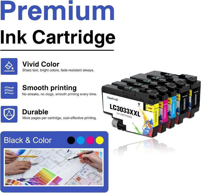 Alt view image 4 of 7 - LC3033XXL Ink Cartridges 5-Pack (2BK/C/M/Y) Replacement for Brother Ink LC3033 XXL for MFC-J995DW MFC-J805DW MFC-J815DW Printer