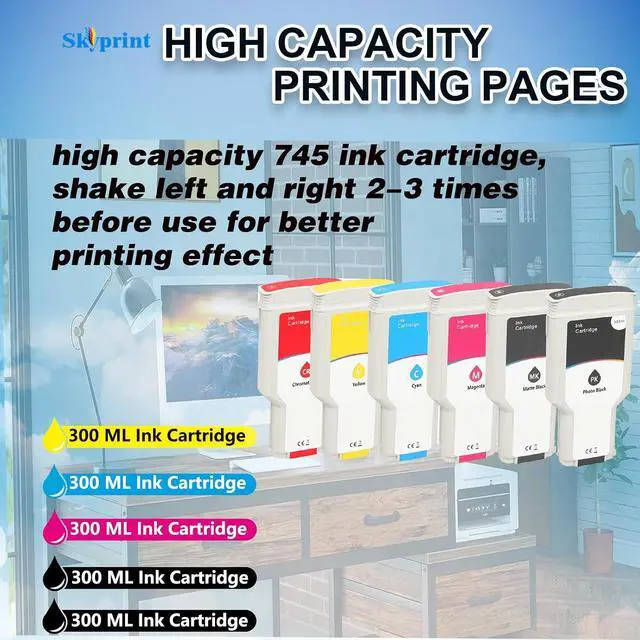 Alt view image 3 of 5 - SkyPrint Z2600 745 Ink Cartridges High Capacity 6-Pack 300ML with Chip