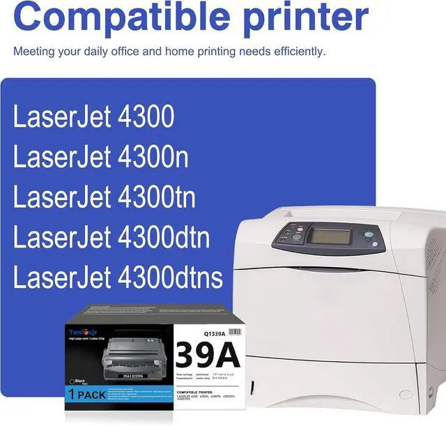 Alt view image 2 of 7 - 39A High Yield Black Toner Cartridge 1-Pack, Q1339A Replacement for HP 39A Q1339A Q1339, Compatible with LaserJet 4300 4300dtn 4300dtns 4300dtnsl 4300n 4300tn Printer