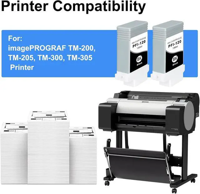 Alt view image 2 of 6 - QUEENPRINT Pfi-120 Ink Cartridge pfi120 Pigment Replacement for Canon pfi 120 imagePROGRAF TM-200 TM-205 TM-300 TM-305 (2 MBK -2Pack)