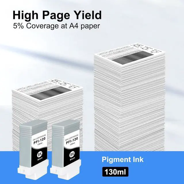 Alt view image 3 of 6 - QUEENPRINT Pfi-120 Ink Cartridge pfi120 Pigment Replacement for Canon pfi 120 imagePROGRAF TM-200 TM-205 TM-300 TM-305 (2 MBK -2Pack)
