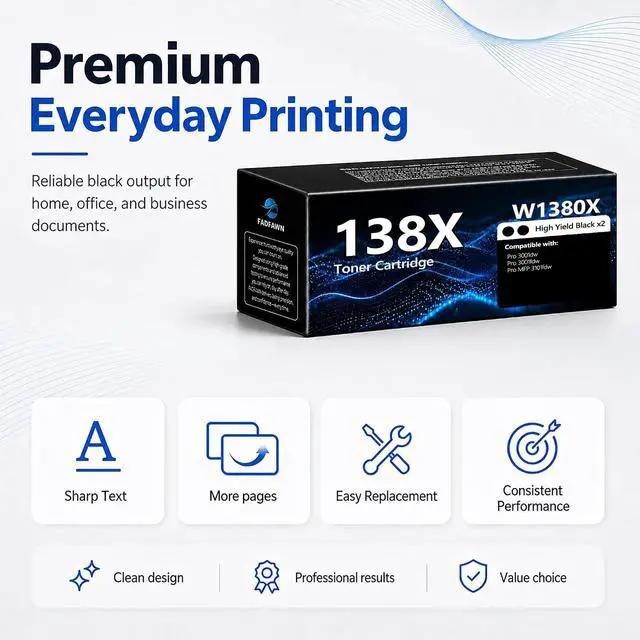 Alt view image 5 of 7 - 138X W1380X Black Toner Cartridge 2 Pack with Chip Replacement for HP 138X W1380X 138A W1380A for Laser Jet Pro MFP 3101fdw Pro 3001dw 3001fdw Printer (2 Black, High Yield)
