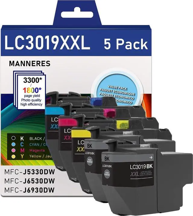 Main image of LC3019 Super High Yield Ink Cartridges (2 Black, 1 Cyan, 1 Magenta, 1 Yellow) 5 Pack Replacement for Brother LC3019 LC3017 XXL Ink Cartridge Compatible MFC-J6930DW MFC-J6530DW MFC-J6730DW Printer