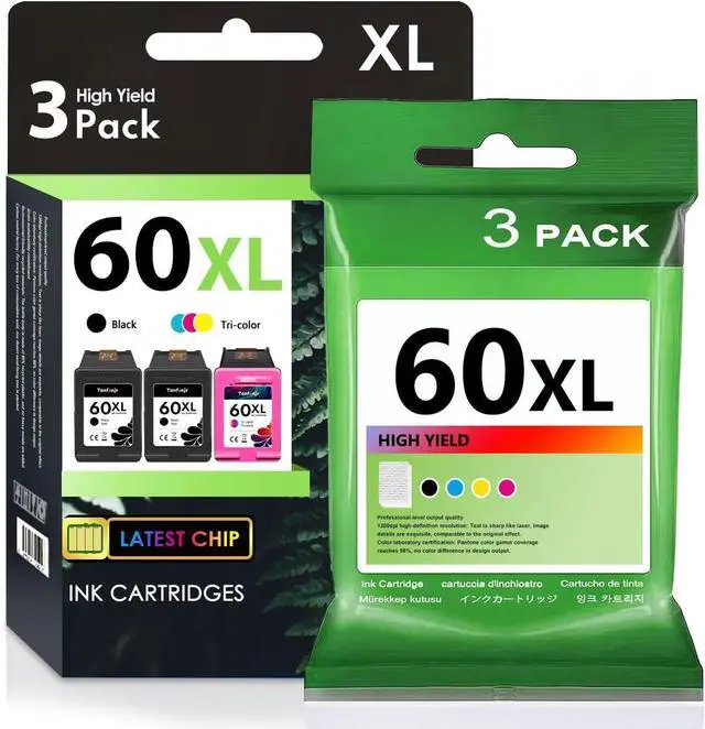 Main image of 60XL Ink Cartridge Replacement for HP 60 60XL Combo Pack, Work with Envy 110 111 114 120, PhotoSmart D110 D110A C4650 C4680 C4780, Deskjet D2680 F2430 F4440 F4400 Printer 3-PK (2 Black, 1 Tri-Color)