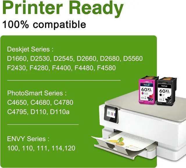 Alt view image 2 of 7 - 60XL Ink Cartridge Replacement for HP 60 60XL Combo Pack, Work with Envy 110 111 114 120, PhotoSmart D110 D110A C4650 C4680 C4780, Deskjet D2680 F2430 F4440 F4400 Printer 3-PK (2 Black, 1 Tri-Color)