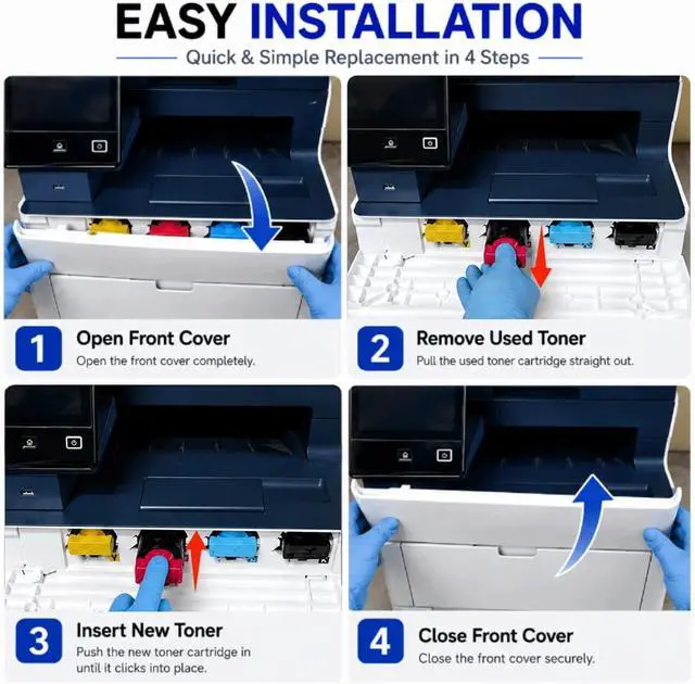 Alt view image 6 of 7 - Remanufactured 6510 6515 Toner Cartridge Replacement for 106R03480 106R03477 106R03478 106R03479 for Xerox Phaser 6510, WorkCentre 6515 Printer(1BK/1C/1M/1Y,4 Pack)