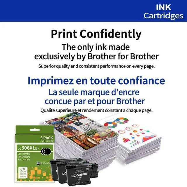 Alt view image 7 of 7 - 3 Pack LC506 Black Ink Cartridges Replacment for Brother LC506 LC506XL LC506XXL Series Inks Compatible with Brother INKvestment 4355, 4555, 4557 Printer