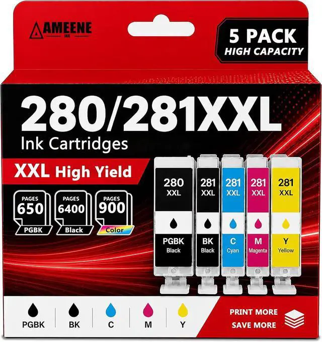 Main image of 280XXL 281XXL Ink Cartridges High Yield Replacement for Canon Ink PGI-280XXL CLI-281XXL Cartridge for PIXMA TR8620a TR8620 TR8600 TR8520 TR8500 TR7520 TS6120 TS6220 TS9120 (5 Value Pack)