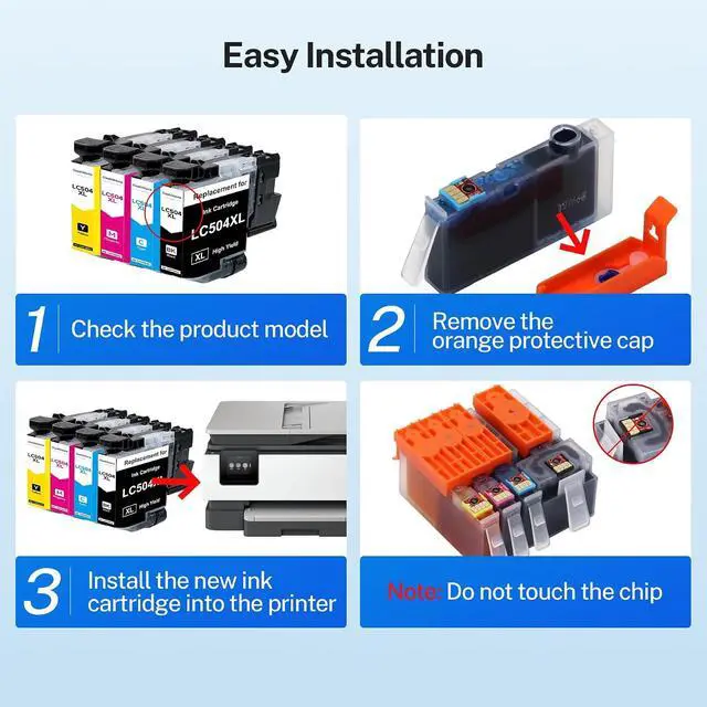 Alt view image 7 of 7 - LC504XL Ink Cartridges Replacement for Brother, High Yield Compatible Ink Cartridge Combo Pack for MFC-J1365DW MFC-J1367DW MFC-J1355DW Printers, Black Cyan Magenta Yellow, 4 Pack