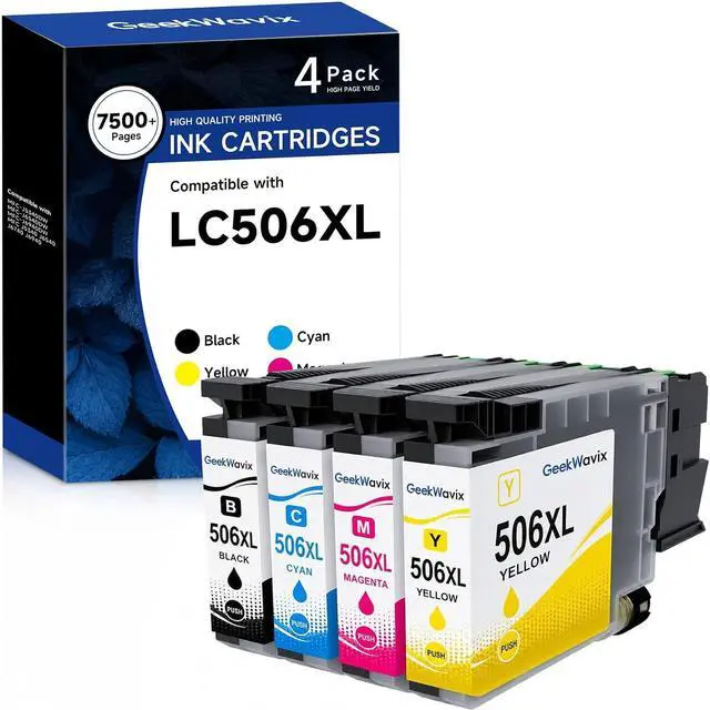 Main image of LC506XL LC506 Ink Cartridges Replacement for Brother, High Yield Compatible Ink Cartridge Combo Pack for MFC-J4355DW, MFC-J4555DW & MFC-J4557DW Printers, Black Cyan Magenta Yellow, 4 Pack