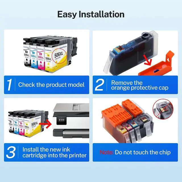Alt view image 7 of 7 - LC506XL LC506 Ink Cartridges Replacement for Brother, High Yield Compatible Ink Cartridge Combo Pack for MFC-J4355DW, MFC-J4555DW & MFC-J4557DW Printers, Black Cyan Magenta Yellow, 4 Pack