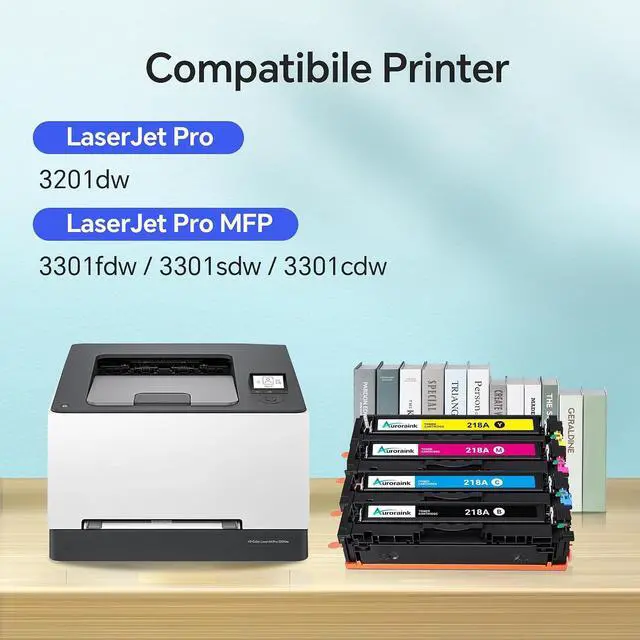 Alt view image 2 of 7 - 218A Toner Cartridges with Chip Replacement for HP W2180A 218A Toner Cartridges for Color LaserJet Pro 3201dw MFP 3301fdw 3301cdw 3301sdw Printer ( 4 Pack, Black Cyan Yellow Magenta)