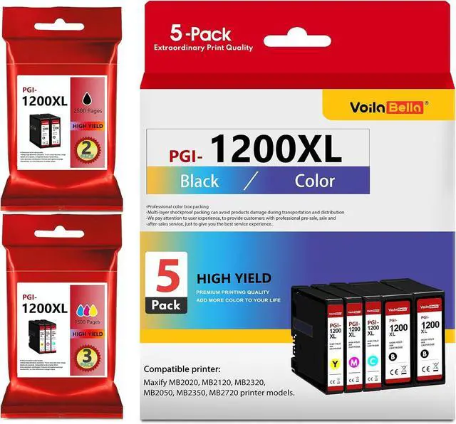 Main image of PGI-1200 XL 4 Color Value Pack Replacement for Canon PGI-1200 XL 1200 XL Compatible with Maxify MB2020 MB2120 MB2320 MB2050 MB2350 MB2720 Printers(2Black 1Cyan 1Magenta 1Yellow)