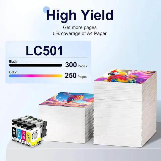 Alt view image 3 of 7 - MOLIMER LC501 Ink Ccartridges Replacement for Brother LC501 Ink Cartridges LC501XL LC501 Ink Works with MFC-J1360DW MFC-J1410DW MFC-J1260W (4 Pack, Black/Cyan/Magenta/Yellow)