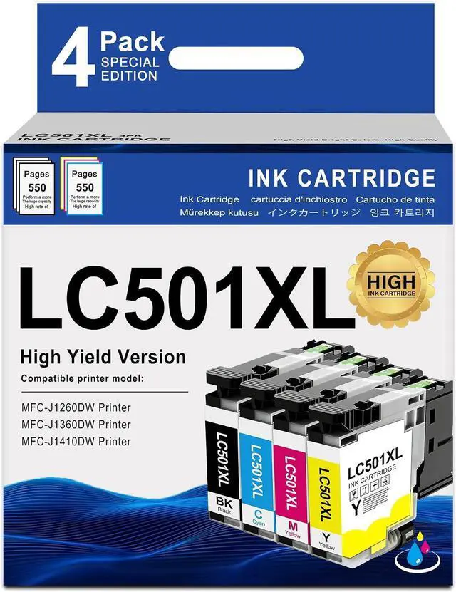 Main image of MOLIMER LC501XL Ink Cartridges 4 Pack Replacement for Brother LC501XL LC501 Ink Use for MFC-J1360DW MFCJ1360DW MFC-J1260DW MFC-J1410DW Printers (LC501XL BK/C/M/Y)