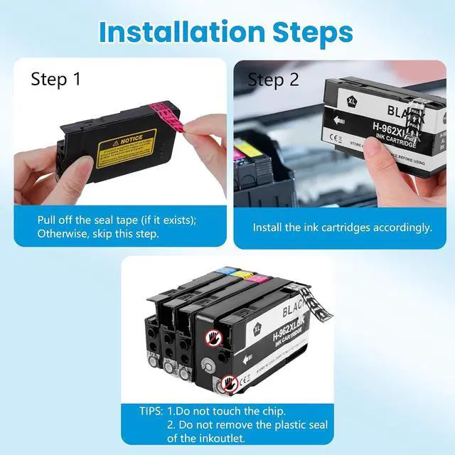 Alt view image 3 of 7 - 962XL Ink Cartridge Replacement for 962XL 962 Ink to Use with OfficeJet Pro 9010 9015 9018 9020 9025 Series Printer (BK/C/M/Y, 4 Pack)