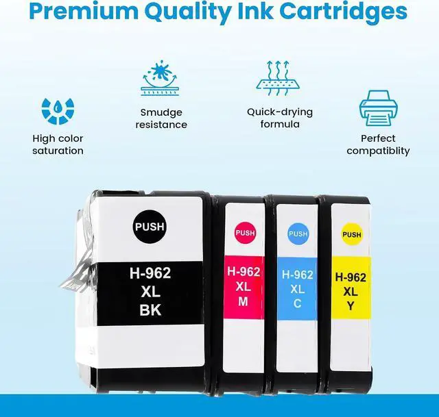 Alt view image 4 of 7 - 962XL Ink Cartridge Replacement for 962XL 962 Ink to Use with OfficeJet Pro 9010 9015 9018 9020 9025 Series Printer (BK/C/M/Y, 4 Pack)