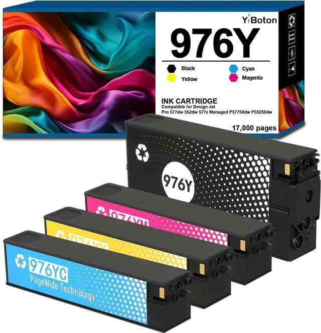 Main image of 976 976Y Ink Cartridges Replacement for HP 976 976Y Ink Cartridge L0R08A L0R06A L0R05A L0R07A Compatible with Pro 577dw 552dw 552dn 577z Managed P57750dw P55250dw (4-Pack)