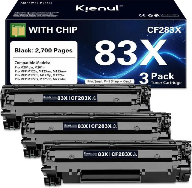 Main image of 83X Black Toner Cartridge High Yield 3-Pack, CF283X Toner Replacement for HP Pro M201dw, M201n; Pro MFP M125a, M125nw, M125rnw, M127fn, M127fp, M127fw, M127fs, M225dn, M225dw Printer