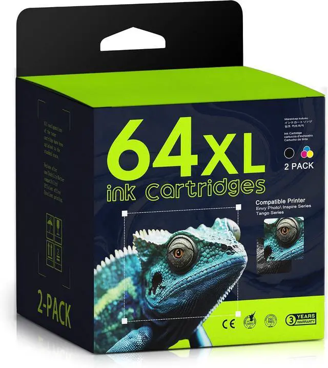 Main image of 64XL High Yield Ink Cartridge 2-Pack (1Black/1Tri-Color) Compatible for 64 64XL Ink Cartridges Replacement for Envy Photo 7855 7858 7155 7120 7800 6252 6255 7158 7100 7164 Tango Printer