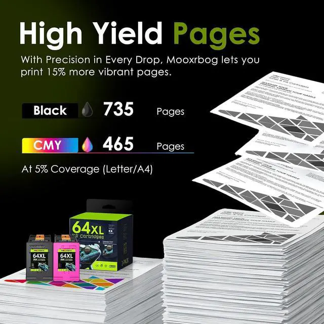 Alt view image 3 of 7 - 64XL High Yield Ink Cartridge 2-Pack (1Black/1Tri-Color) Compatible for 64 64XL Ink Cartridges Replacement for Envy Photo 7855 7858 7155 7120 7800 6252 6255 7158 7100 7164 Tango Printer