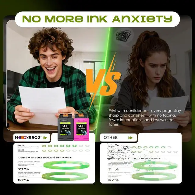 Alt view image 6 of 7 - 64XL High Yield Ink Cartridge 2-Pack (1Black/1Tri-Color) Compatible for 64 64XL Ink Cartridges Replacement for Envy Photo 7855 7858 7155 7120 7800 6252 6255 7158 7100 7164 Tango Printer