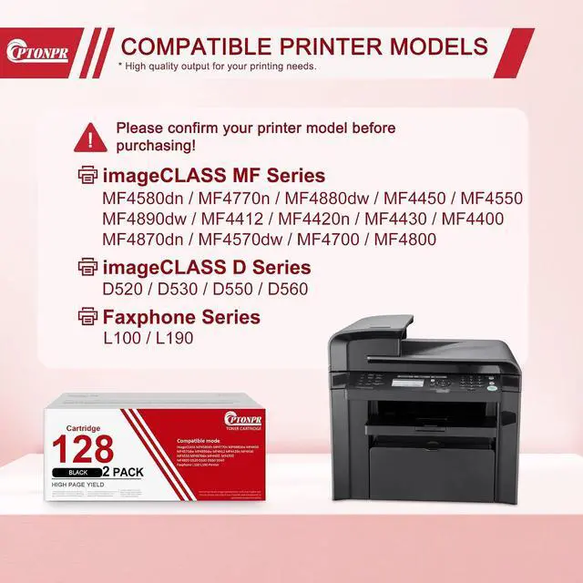 Alt view image 2 of 7 - 128 Toner Cartridge Black 2 Pack Replacement for Canon 128 CRG128 Toner Cartridge Faxphone L190 L100 ImageCLASS D550 D530 MF4412 MF4420n Printer