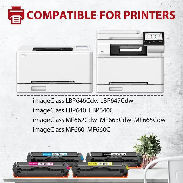 Alt view image 2 of 6 - 075H 075 Toner Cartridge Set (with Chip) MF665CDw MF663Cdw LBP646Cdw 4 Pack Compatible for Canon Color ImageCLASS MF662CDw MF660c MF660 LBP647Cdw LBP640c LBP640 Printers (Black Cyan Magenta Yellow)