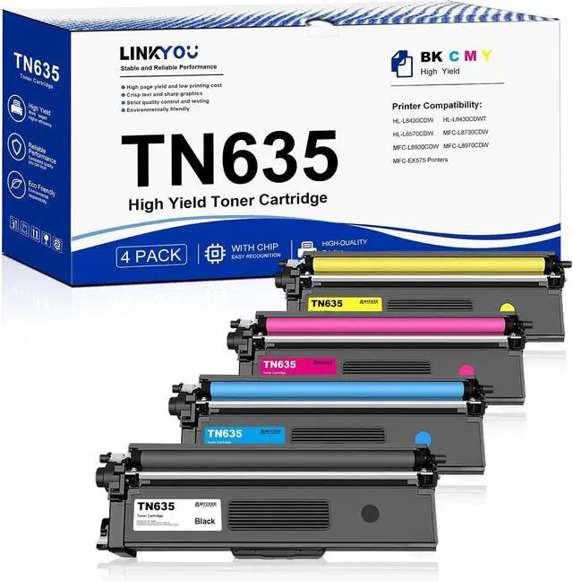 Main image of TN635 Toner Cartridge Set : 4 Pack TN-635 Replacement for Brother TN635 Toner Cartridge for HL-L8430CDW HL-L8430CDWT HL-L8570CDW MFC-L8730CDW MFC-L8930CDW Printer- Black/Cyan/Magenta/Yellow