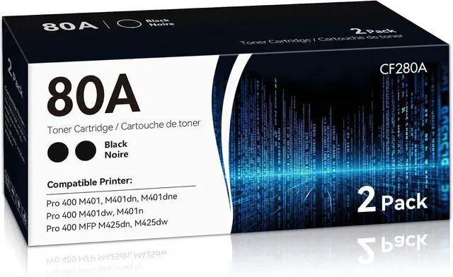 Main image of 80A Black Toner Cartridges High Yield 2-Pack Replacement for HP 80A CF280A