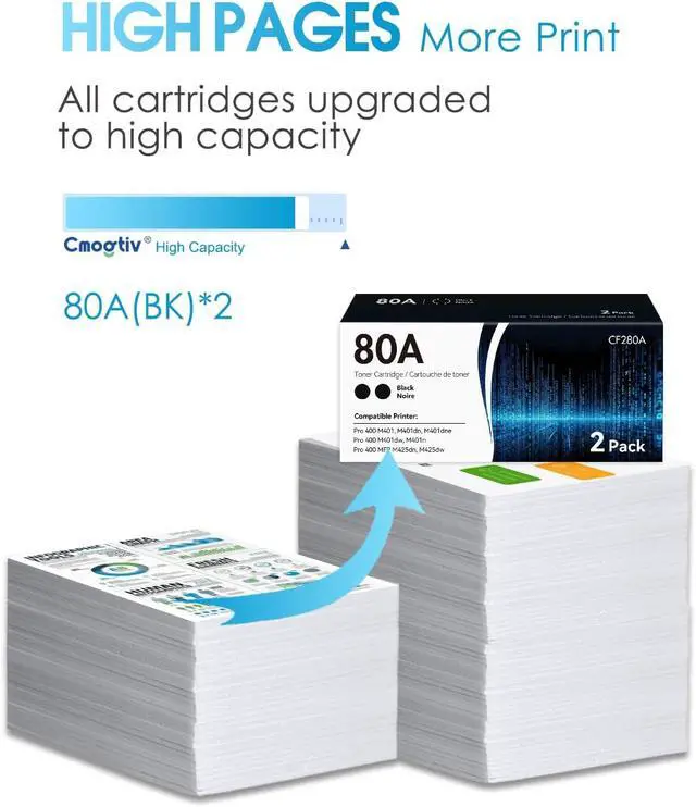 Alt view image 6 of 7 - 80A Black Toner Cartridges High Yield 2-Pack Replacement for HP 80A CF280A