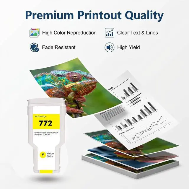 Alt view image 4 of 6 - 772 Ink Cartridge Yellow 300ML for 772 772Y Replacement for Designjet Z5200 Z5400A Printer InkCN630A