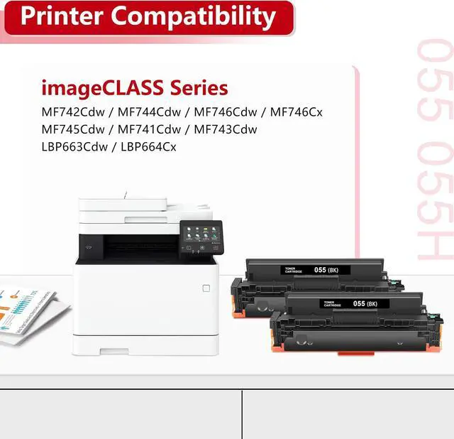 Alt view image 2 of 7 - 055 Black Toner Cartridge Compatible 055 MF743Cdw Replacement for Canon 055 055H Color ImageCLASS MF741Cdw MF743Cdw MF743 MF741 MF740C MF746Cdw MF745Cdw LBP664Cdw LBP660C MF740C Printer Toner (2 Pack)