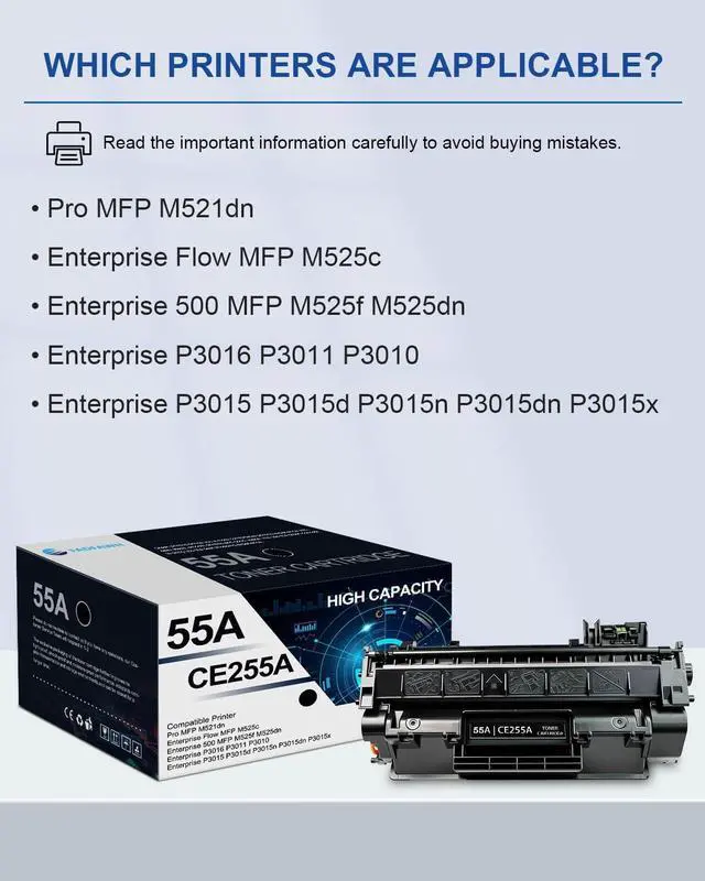 Alt view image 2 of 6 - CE255A 55A Black Toner Cartridge 1 Pack - Compatible with HP 55A CE255A