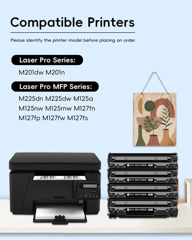 Alt view image 2 of 7 - 83X High-Yield Toner Cartridge (4-Pack,Black) Compatible 83X CF283X Toner Cartridges Replacement for HP Laser Pro M201dw MFP M125nw M125a M127fn M127fw M225dn M225dw Printer