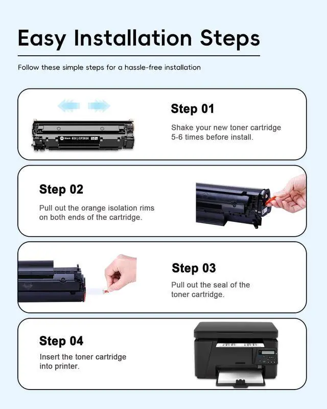 Alt view image 5 of 7 - 83X High-Yield Toner Cartridge (4-Pack,Black) Compatible 83X CF283X Toner Cartridges Replacement for HP Laser Pro M201dw MFP M125nw M125a M127fn M127fw M225dn M225dw Printer