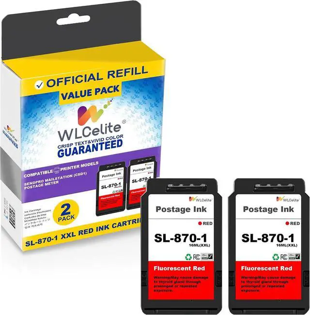 Main image of SL-870-1 XXL Red Ink Cartridge High Yield 2 Pack Replacement for Pitney Bowes SL870-1 Fluorescent Red Ink Cartridge PB New SendPro Mai lstation Postage Meter,16ml