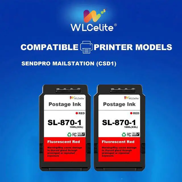 Alt view image 2 of 7 - SL-870-1 XXL Red Ink Cartridge High Yield 2 Pack Replacement for Pitney Bowes SL870-1 Fluorescent Red Ink Cartridge PB New SendPro Mai lstation Postage Meter,16ml