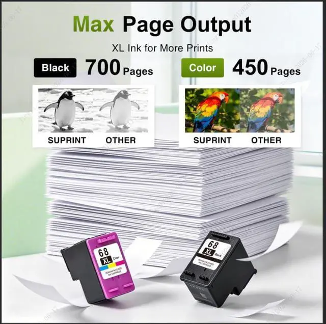 Alt view image 4 of 7 - myCartridge SUPRINT Replacement for HP 68XL 68e 68 Ink Cartridges Black/Color Combo Pack Compatible for HP Envy 6155e 6555e 6152e 6130e 6132e Series Printers (2-Pack, High Yield)